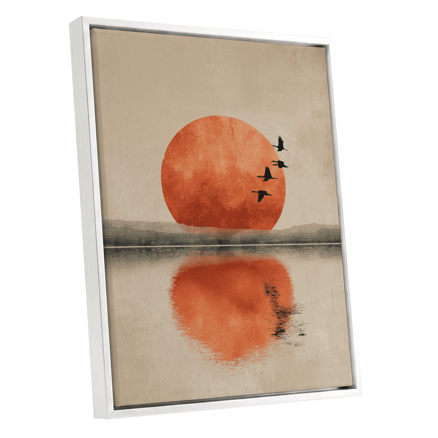Ember Sun Passage, beige, orange, red nature wall art shown as a white framed canvas wall art