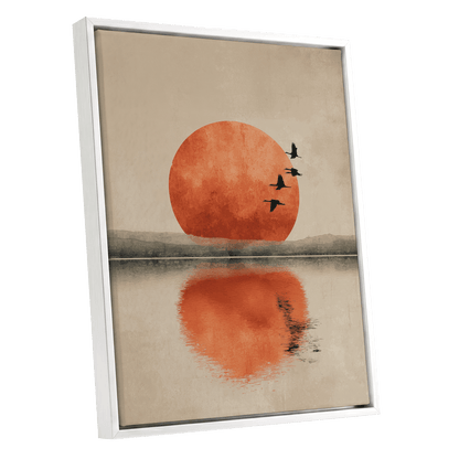 Ember Sun Passage, beige, orange, red nature wall art shown as a white framed canvas wall art