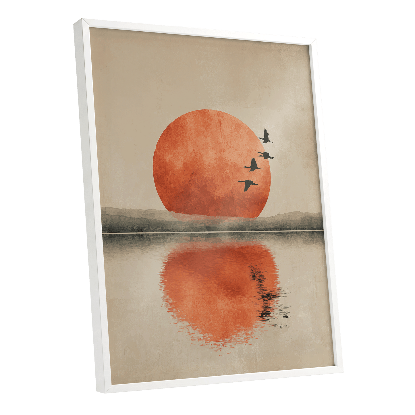 Ember Sun Passage, beige, orange, red nature wall art shown as a white framed poster wall art print
