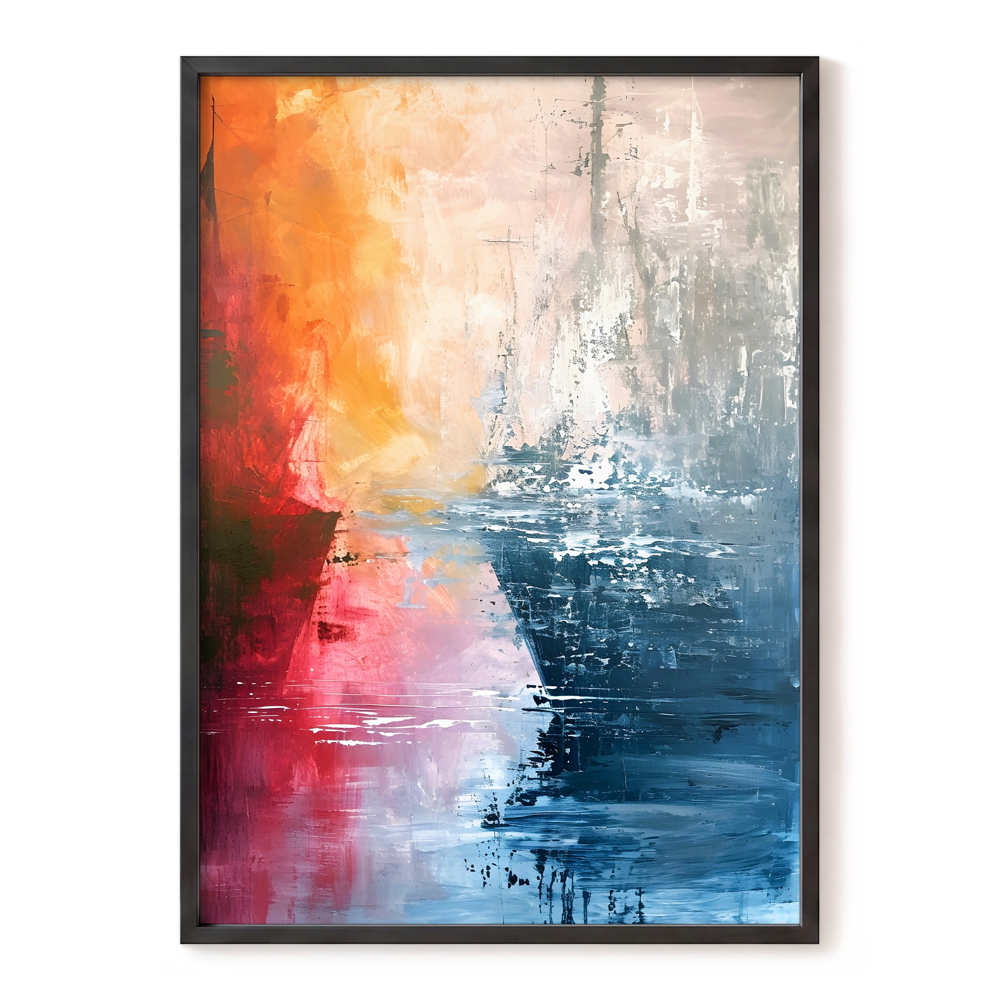 Ember Tide, blue, orange, pink abstract wall art, front artwork view