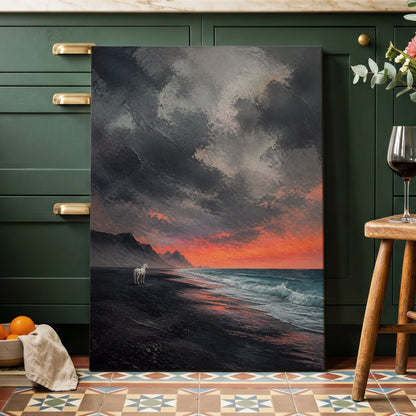 Ember Tide, black, gray, orange nature wall art on canvas displayed in a styled interior, gallery view 2