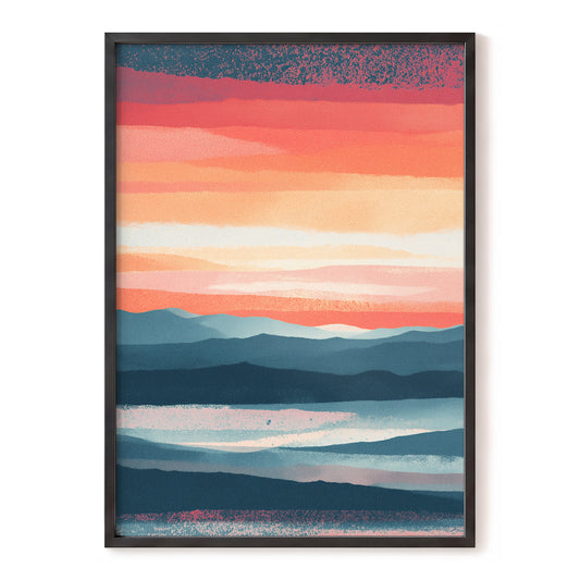 Ember Tide – blue, orange, pink nature wall art, front view