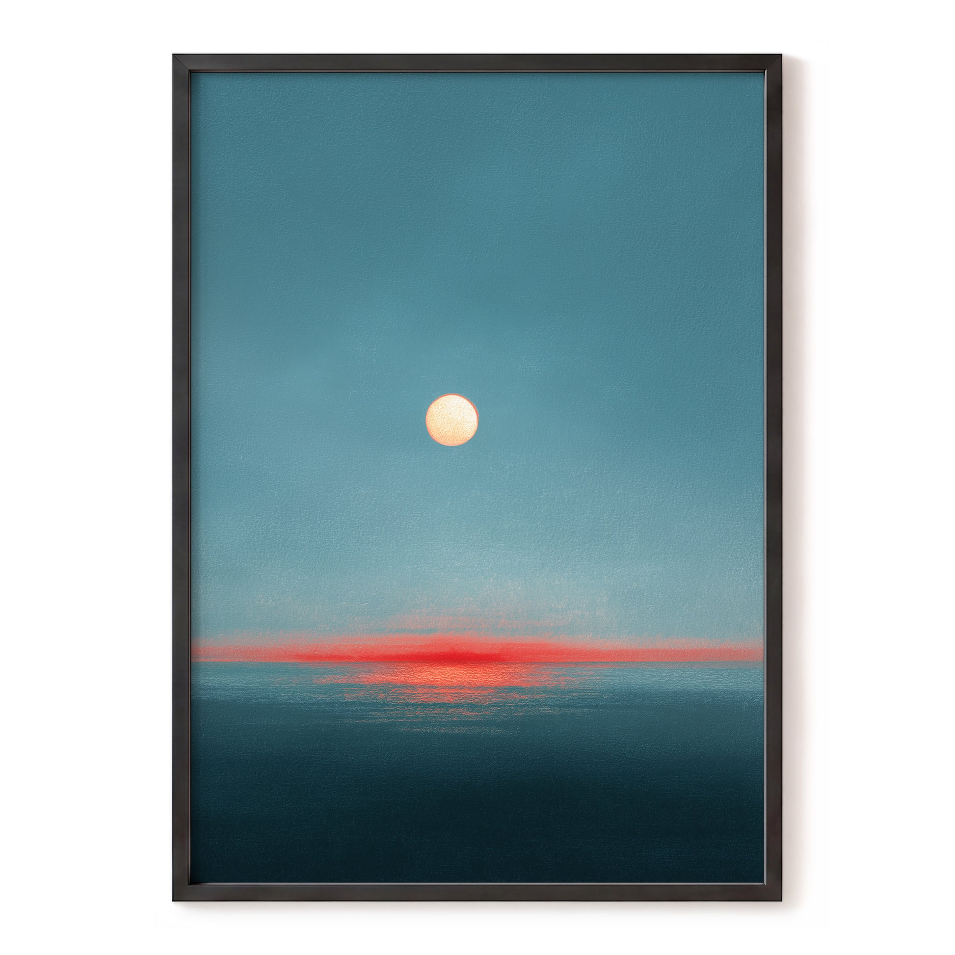 Ember Tide – blue, black, red nature wall art, front view