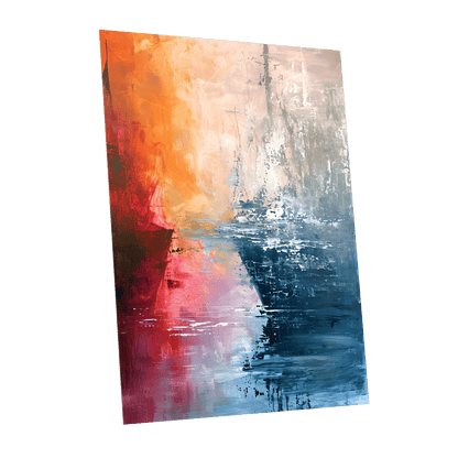 Ember Tide, blue, orange, pink abstract wall art shown as a unframed poster wall art print