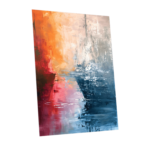 Ember Tide, blue, orange, pink abstract wall art shown as a unframed poster wall art print