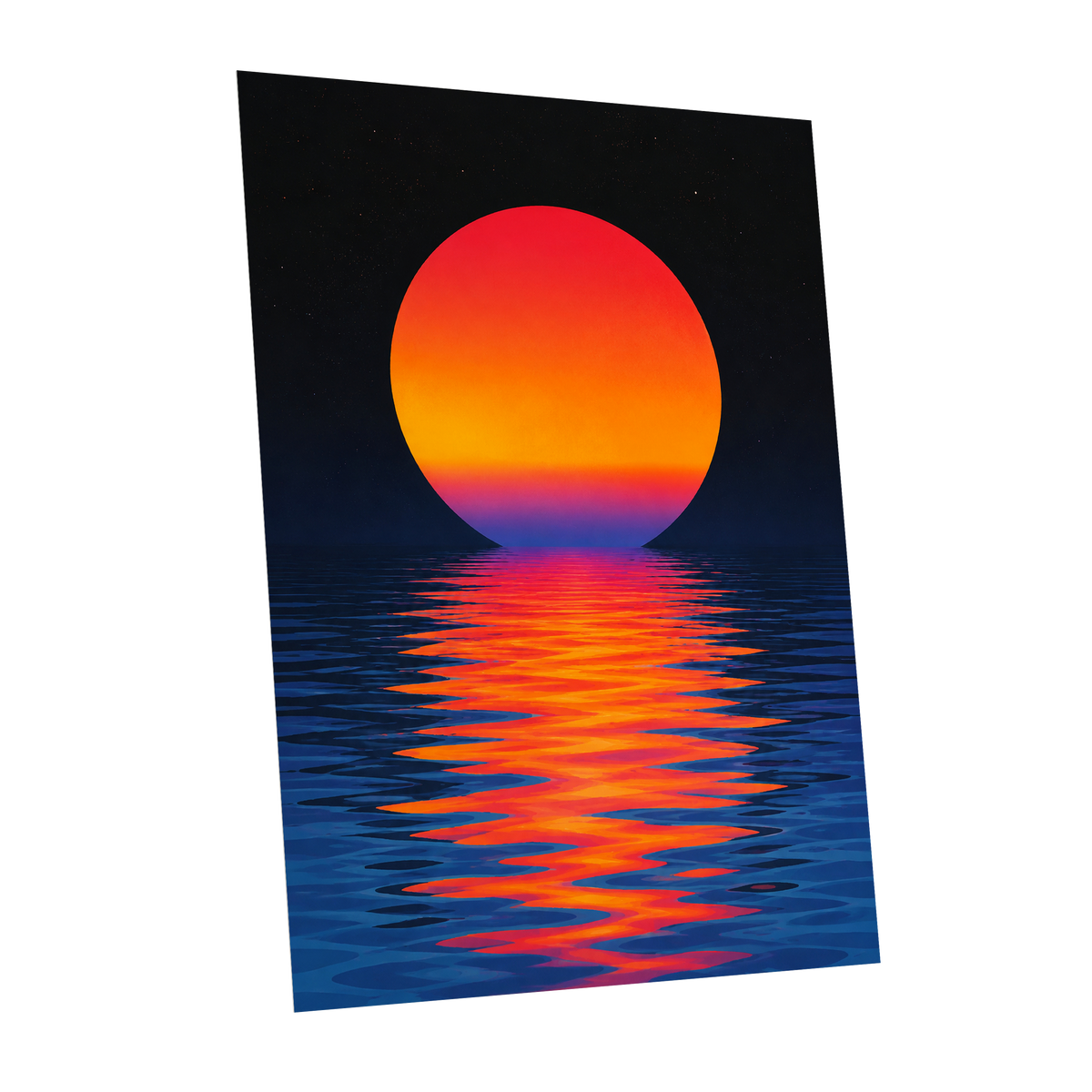 Ember Tide, black, blue, orange nature wall art shown as a unframed poster wall art print