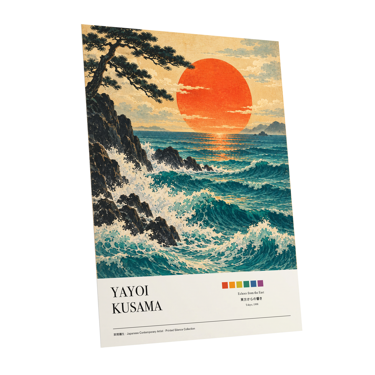 Ember Tide, blue, orange, beige nature wall art shown as a unframed poster wall art print