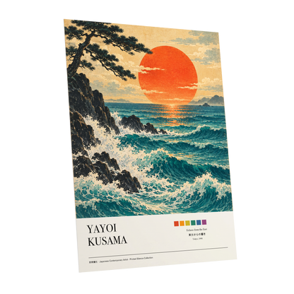 Ember Tide, blue, orange, beige nature wall art shown as a unframed poster wall art print