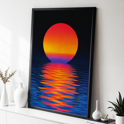 Ember Tide, black, blue, orange nature wall art displayed in a styled interior, gallery view 2