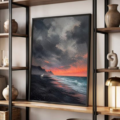 Ember Tide, black, gray, orange nature wall art displayed in a styled interior, gallery view 4