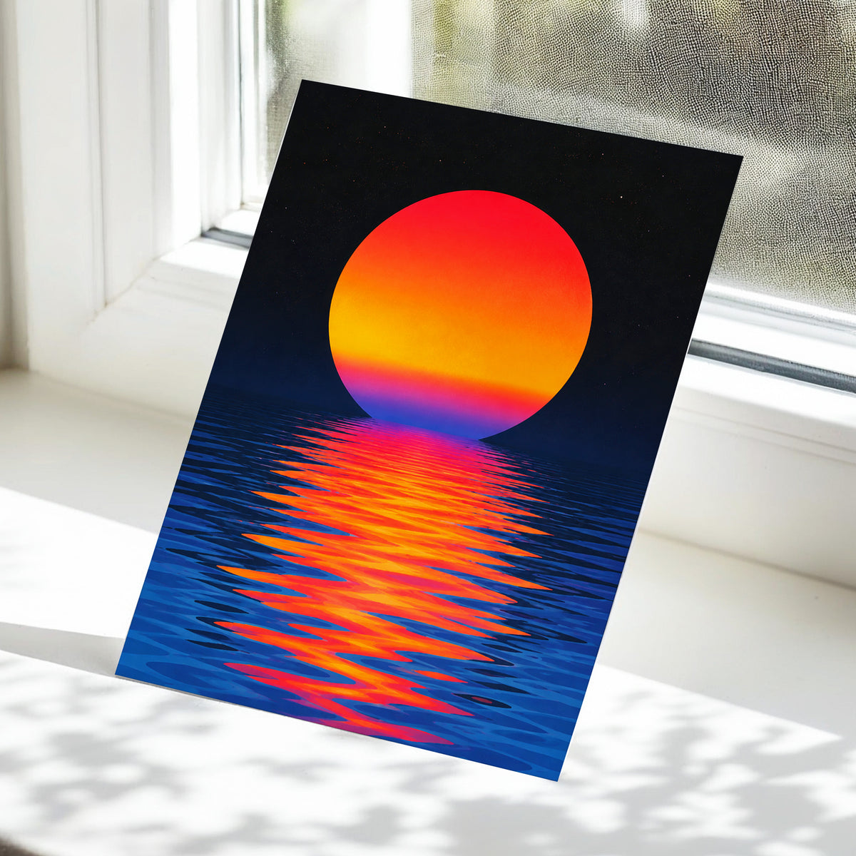 Ember Tide, black, blue, orange nature wall art displayed in a styled interior, gallery view 5