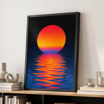 Ember Tide, black, blue, orange nature wall art displayed in a styled interior, gallery view 6