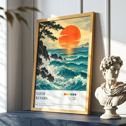 Ember Tide, blue, orange, beige nature wall art displayed in a styled interior, gallery view 6
