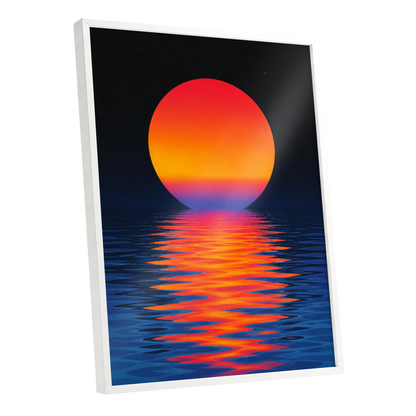 Ember Tide, black, blue, orange nature wall art shown as a white framed poster wall art print