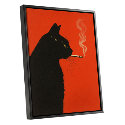 Ember Whiskers, black, orange, beige minimalist wall art shown as a black framed canvas wall art