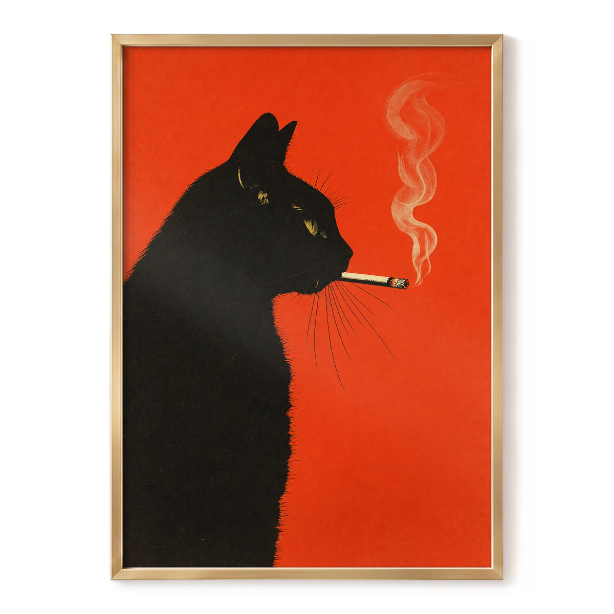 Ember Whiskers, black, orange, beige minimalist wall art, front artwork view