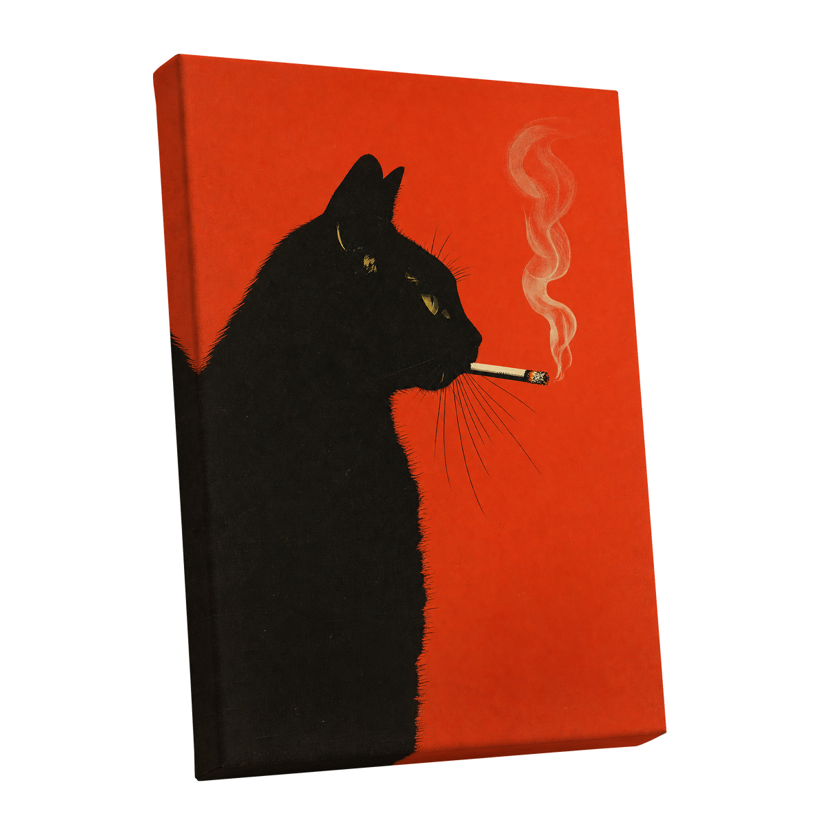 Ember Whiskers, black, orange, beige minimalist wall art shown as a stretched canvas wall art