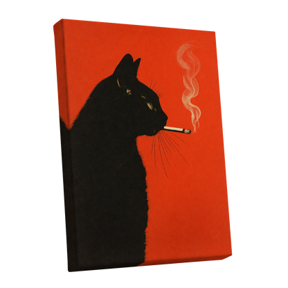 Ember Whiskers, black, orange, beige minimalist wall art shown as a stretched canvas wall art