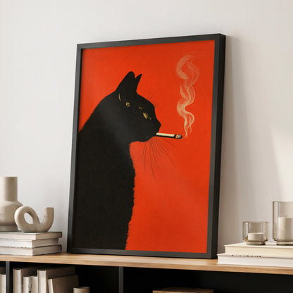 Ember Whiskers, black, orange, beige minimalist wall art displayed in a styled interior, gallery view 2