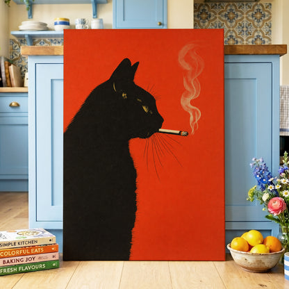 Ember Whiskers, black, orange, beige minimalist wall art displayed in a styled interior, gallery view 3