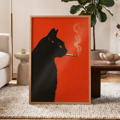 Ember Whiskers, black, orange, beige minimalist wall art displayed in a styled interior, gallery view 6