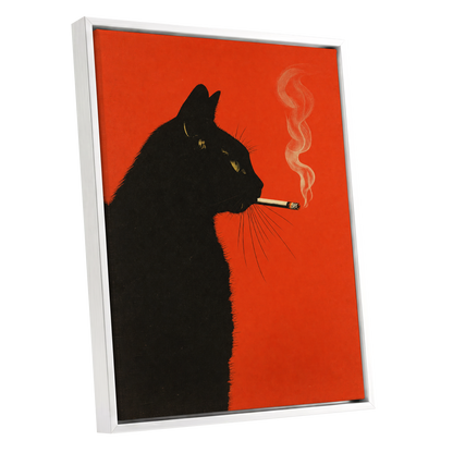 Ember Whiskers, black, orange, beige minimalist wall art shown as a white framed canvas wall art