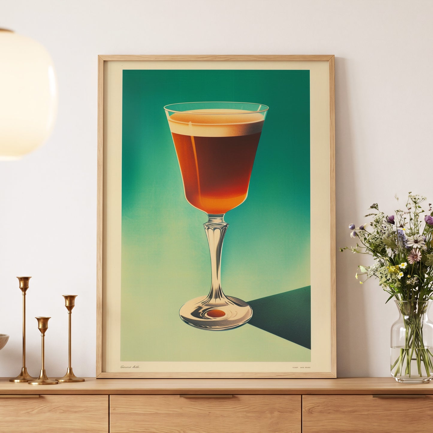 Emerald Afterglow, green, brown, beige minimalist wall art displayed in a styled interior, gallery view 5