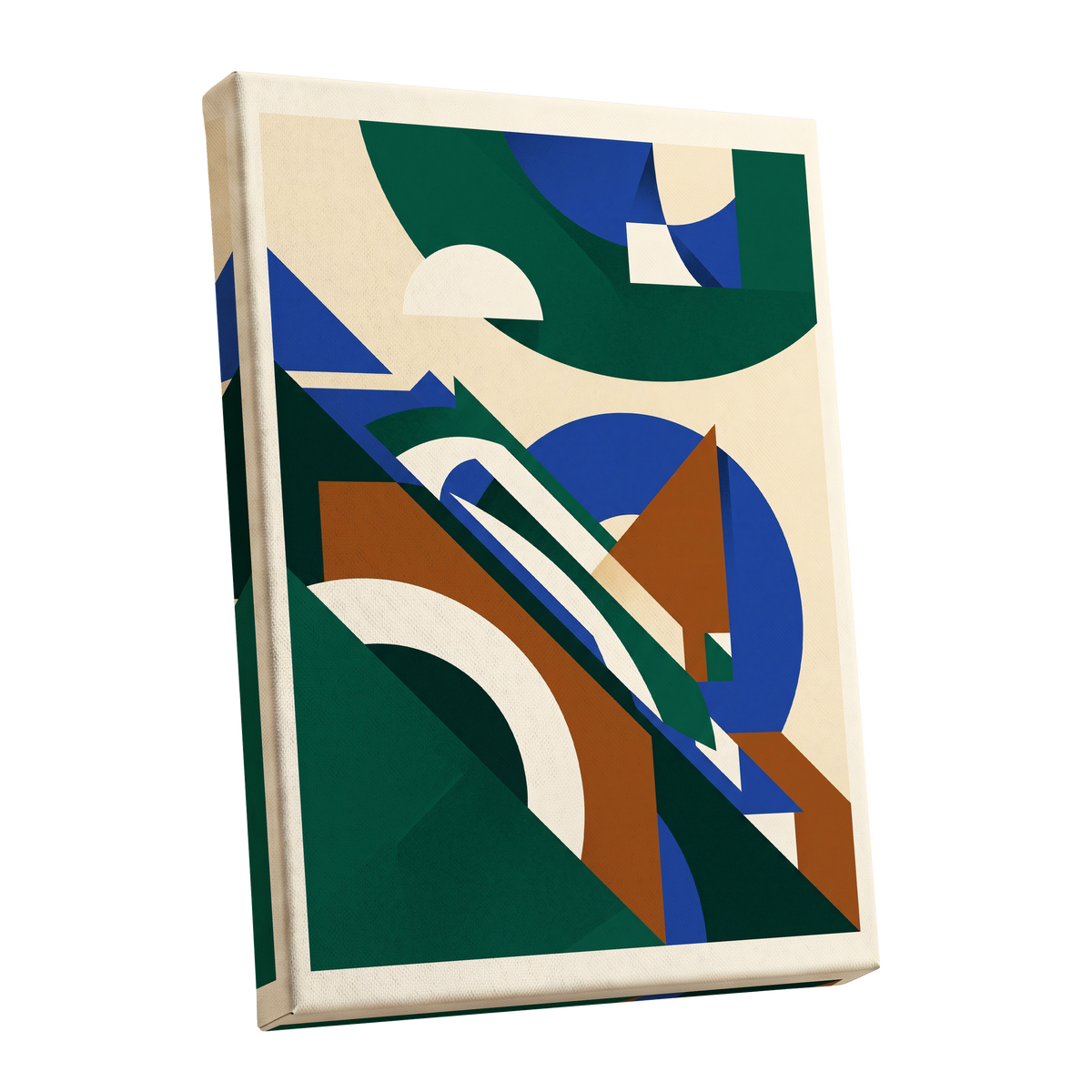 Emerald Arc Assembly, green, beige, blue abstract wall art shown as a stretched canvas wall art