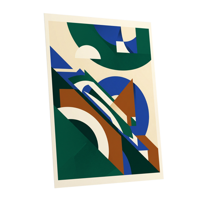 Emerald Arc Assembly, green, beige, blue abstract wall art shown as a unframed poster wall art print