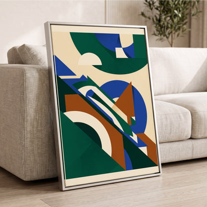 Emerald Arc Assembly, green, beige, blue abstract wall art displayed in a styled interior, gallery view 1