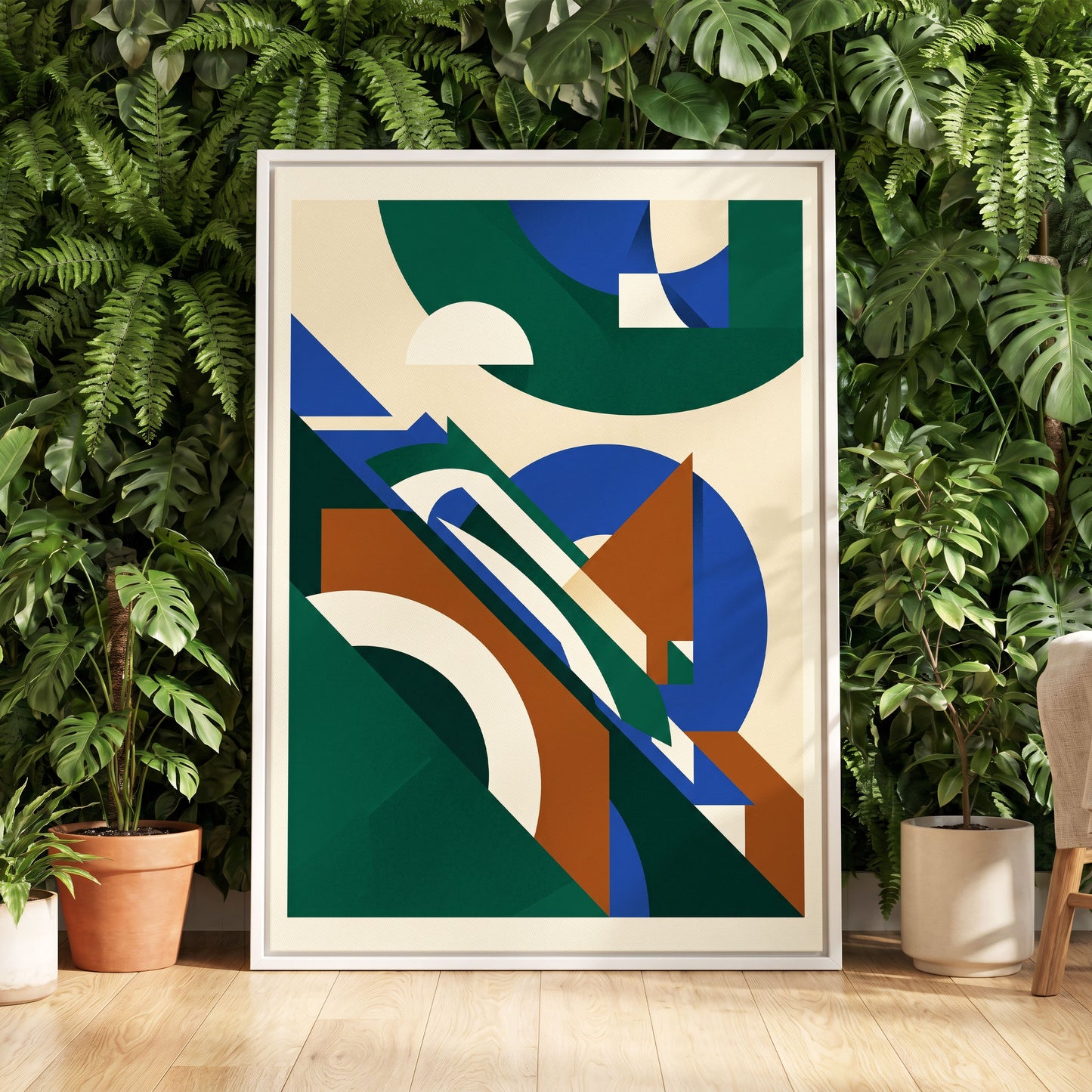 Emerald Arc Assembly, green, beige, blue abstract wall art displayed in a styled interior, gallery view 4