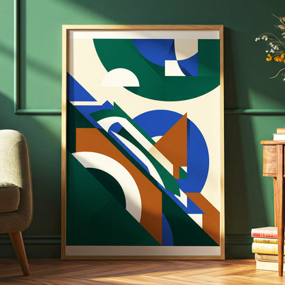Emerald Arc Assembly, green, beige, blue abstract wall art displayed in a styled interior, gallery view 6