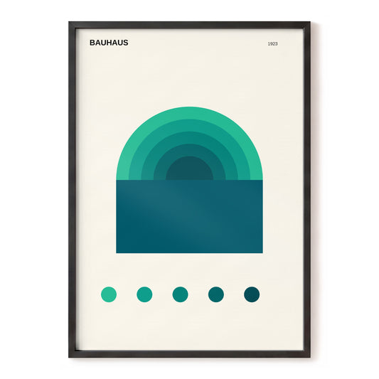 Emerald Bauhaus Arc, green, beige, blue minimalist wall art, front artwork view