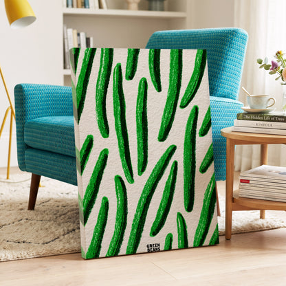 Emerald Bean Rhythm, green, beige, white nature wall art on canvas displayed in a styled interior, gallery view 2