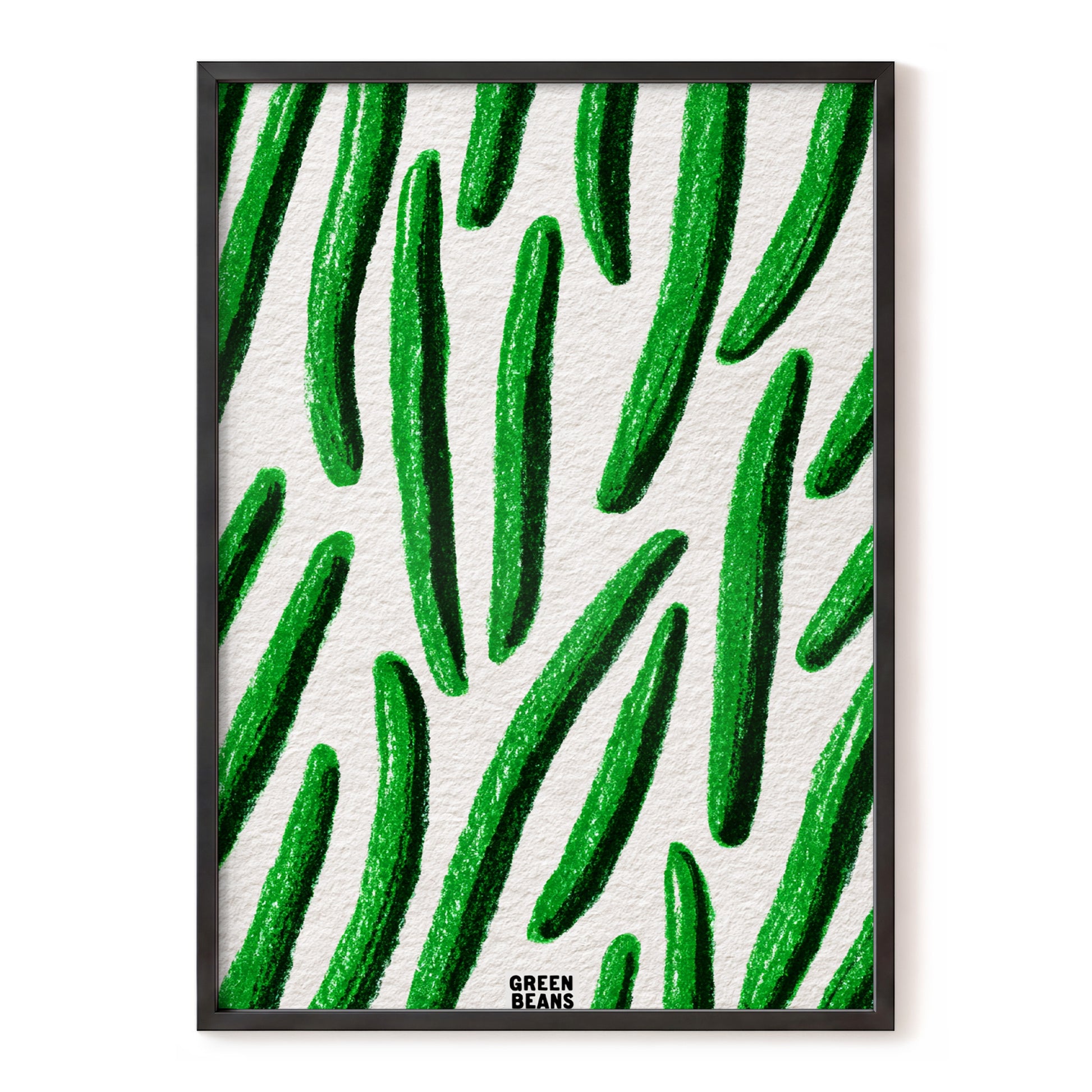 Emerald Bean Rhythm, green, beige, white nature wall art, front artwork view
