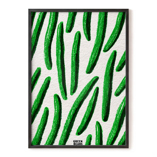 Emerald Bean Rhythm, green, beige, white nature wall art, front artwork view