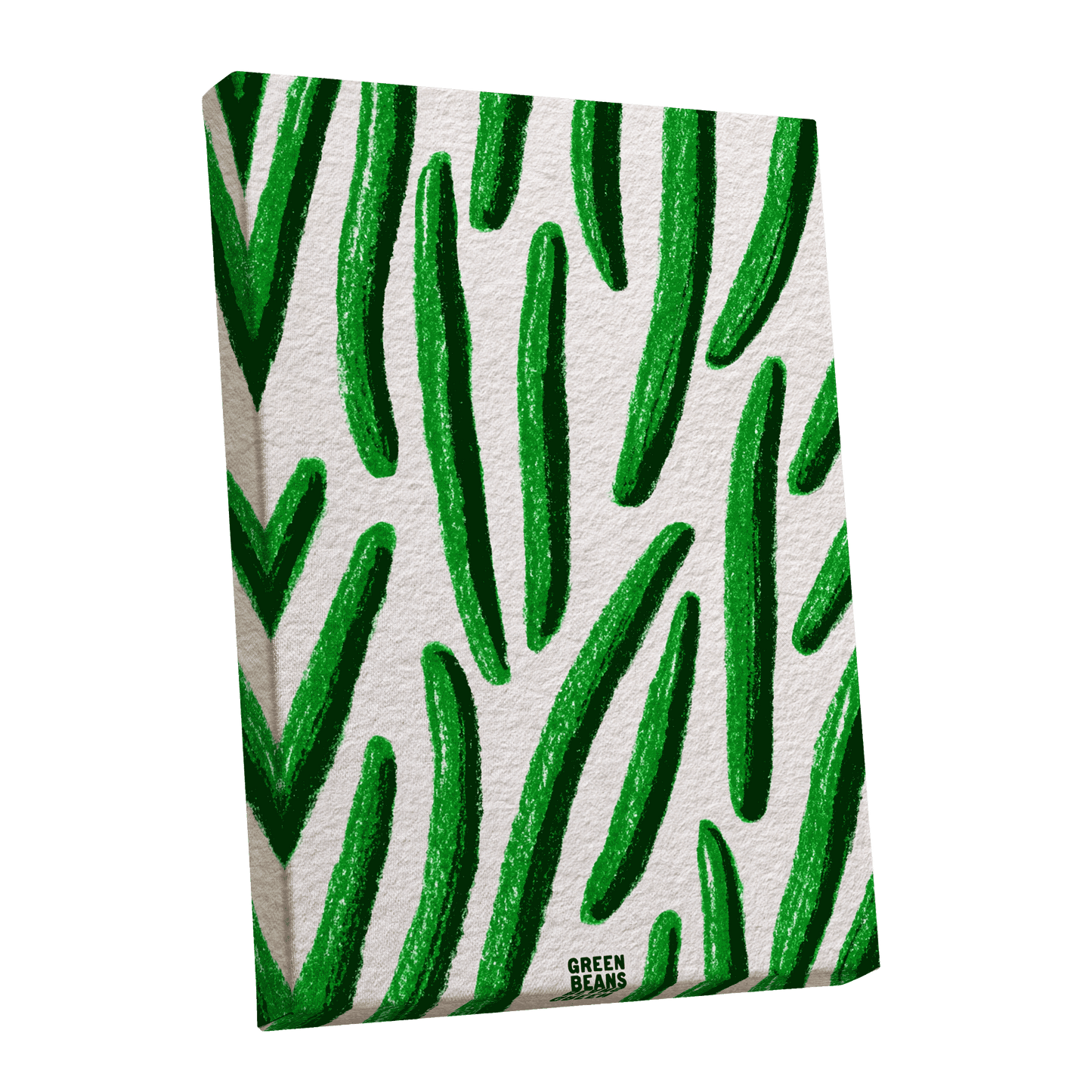 Emerald Bean Rhythm, green, beige, white nature wall art shown as a stretched canvas wall art