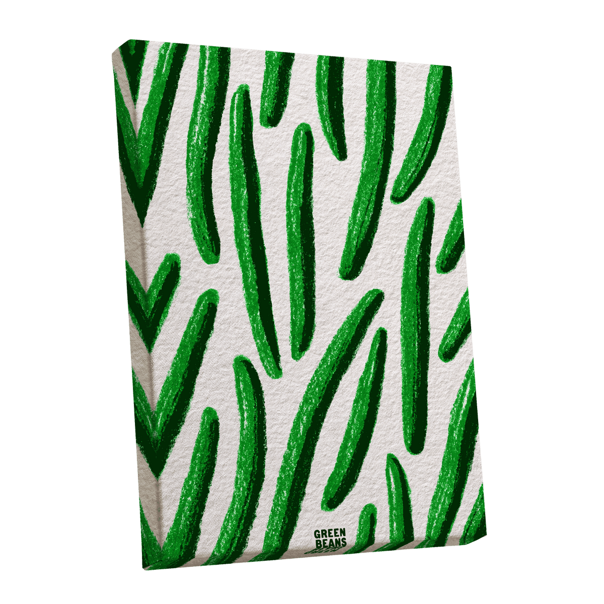 Emerald Bean Rhythm, green, beige, white nature wall art shown as a stretched canvas wall art
