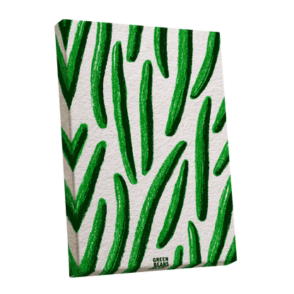 Emerald Bean Rhythm, green, beige, white nature wall art shown as a stretched canvas wall art