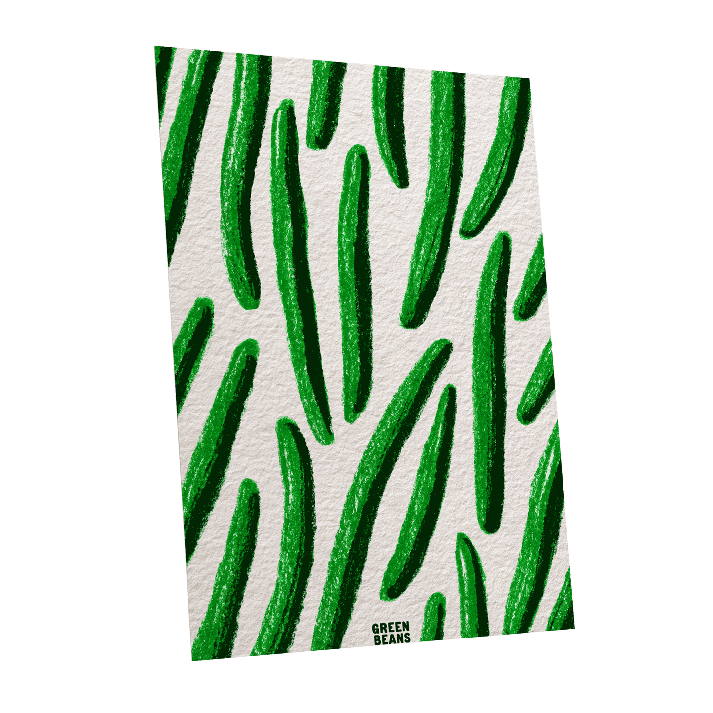 Emerald Bean Rhythm, green, beige, white nature wall art shown as a unframed poster wall art print