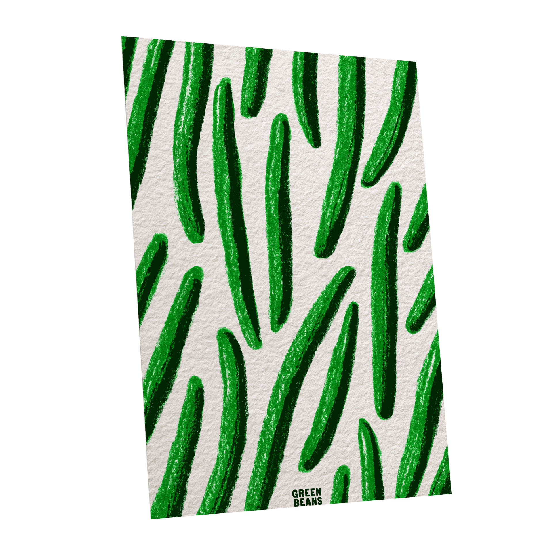 Emerald Bean Rhythm, green, beige, white nature wall art shown as a unframed poster wall art print