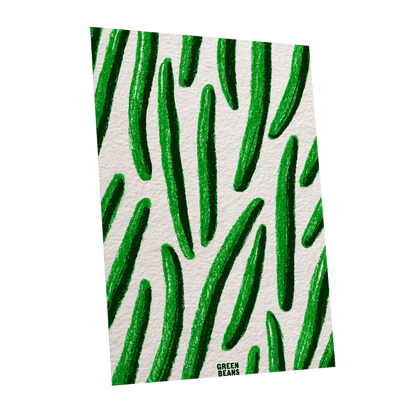 Emerald Bean Rhythm, green, beige, white nature wall art shown as a unframed poster wall art print