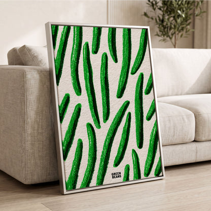 Emerald Bean Rhythm, green, beige, white nature wall art displayed in a styled interior, gallery view 2