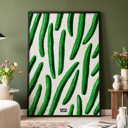 Emerald Bean Rhythm, green, beige, white nature wall art displayed in a styled interior, gallery view 4
