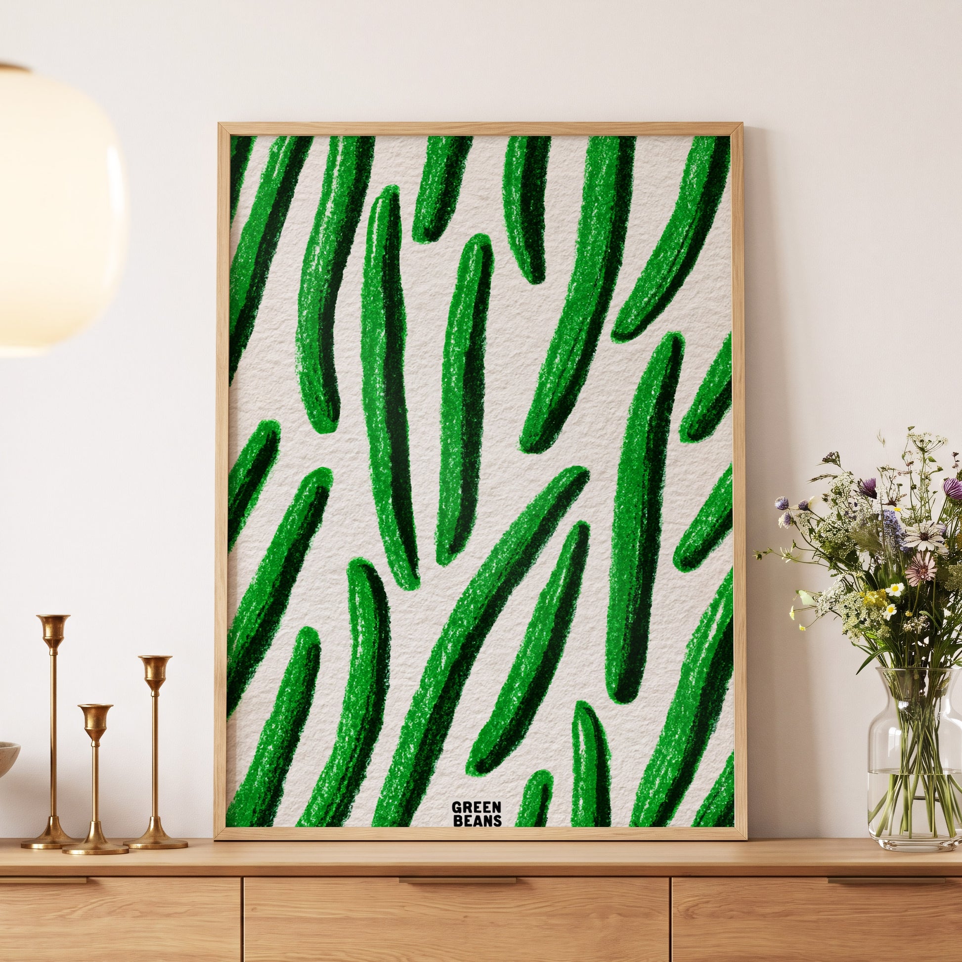 Emerald Bean Rhythm, green, beige, white nature wall art displayed in a styled interior, gallery view 5