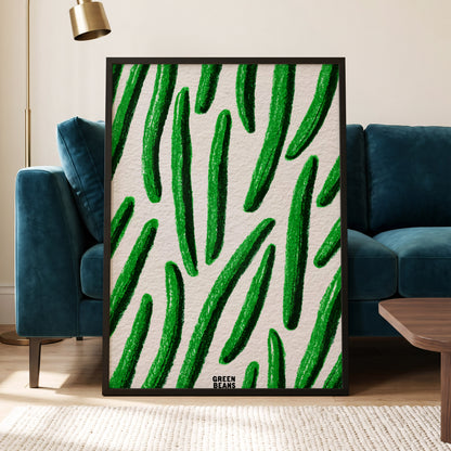 Emerald Bean Rhythm, green, beige, white nature wall art displayed in a styled interior, gallery view 6