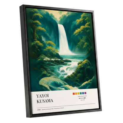 Emerald Cascade, green, white, beige nature wall art shown as a black framed canvas wall art