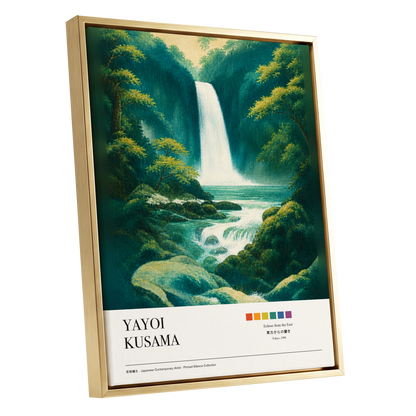 Emerald Cascade, green, white, beige nature wall art shown as a gold framed canvas wall art