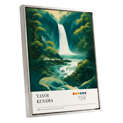 Emerald Cascade, green, white, beige nature wall art shown as a silver framed canvas wall art