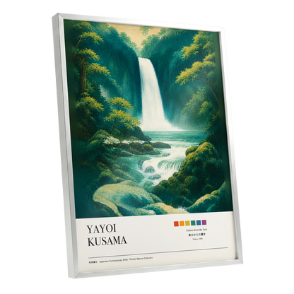 Emerald Cascade, green, white, beige nature wall art shown as a silver framed poster wall art print